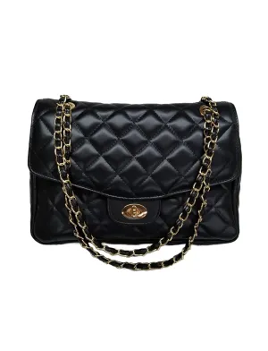 DIAMONDS ARE ETERNAL Alternative Max Genuine Leather Shoulder Bag, Leather Lining Double Flap Bag, Convertible Elegant Women Crossbody Bag (Black)