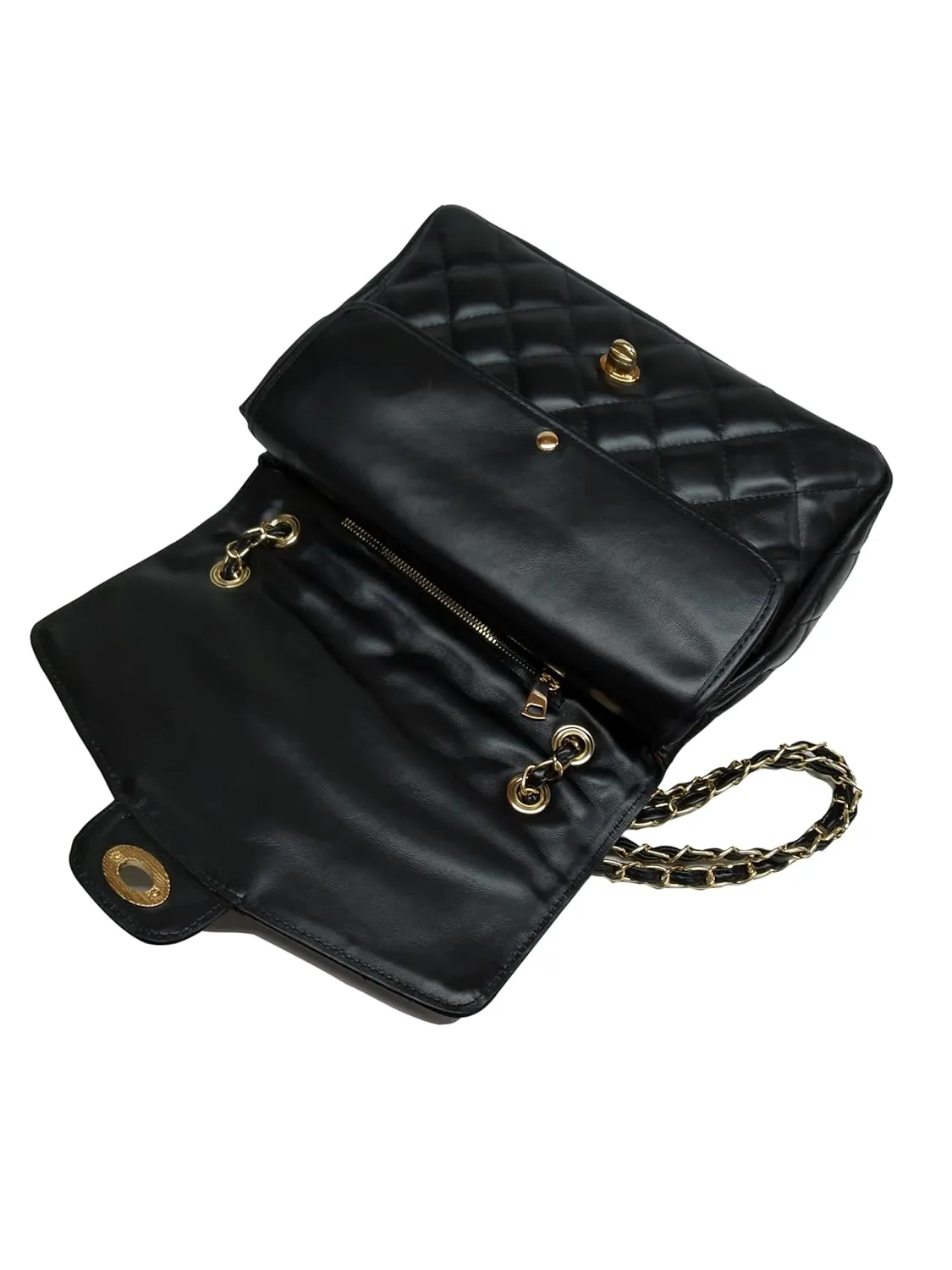 DIAMONDS ARE ETERNAL Alternative Max Genuine Leather Shoulder Bag, Leather Lining Double Flap Bag, Convertible Elegant Women Crossbody Bag (Black)