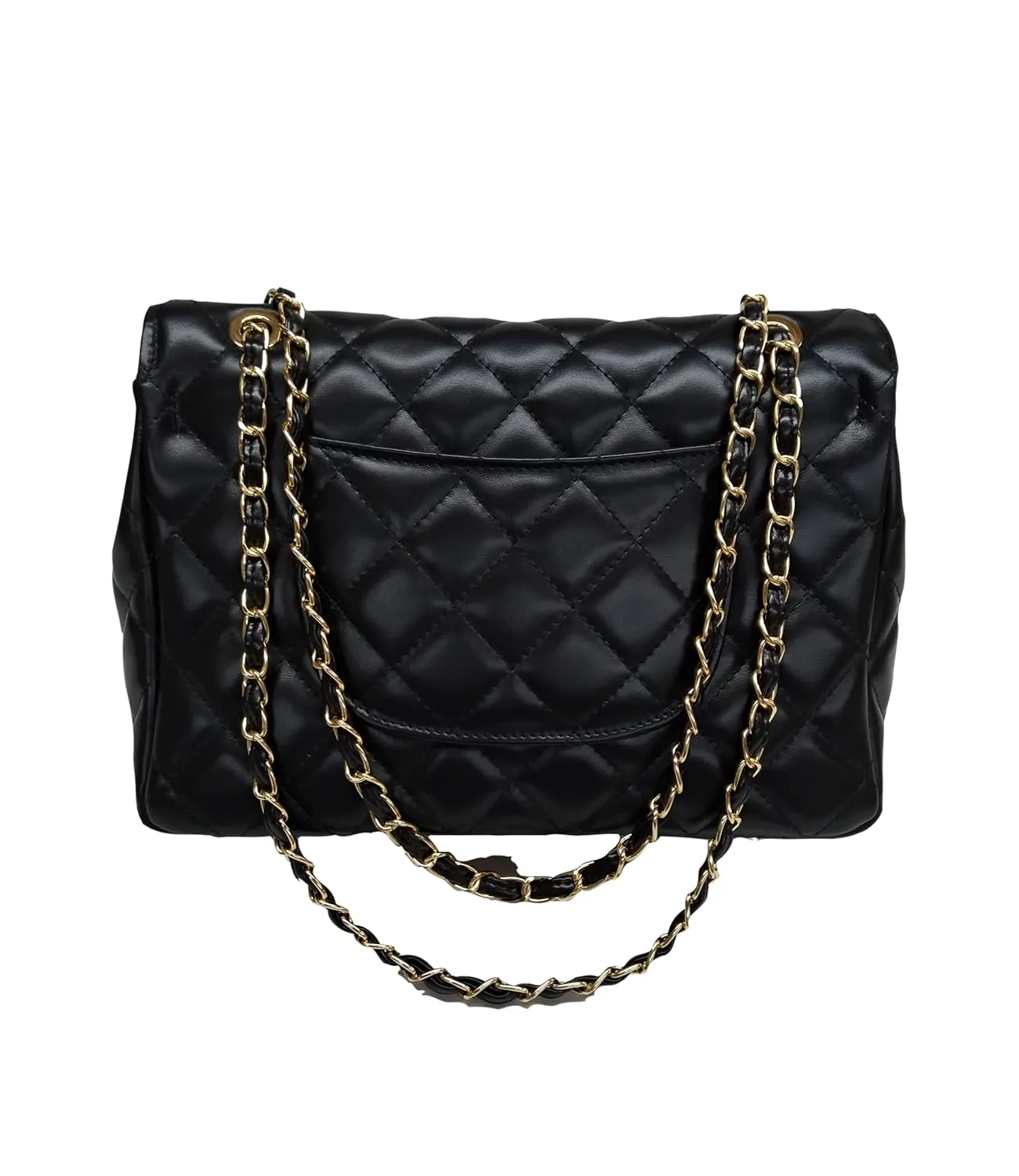 DIAMONDS ARE ETERNAL Alternative Max Genuine Leather Shoulder Bag, Leather Lining Double Flap Bag, Convertible Elegant Women Crossbody Bag (Black)