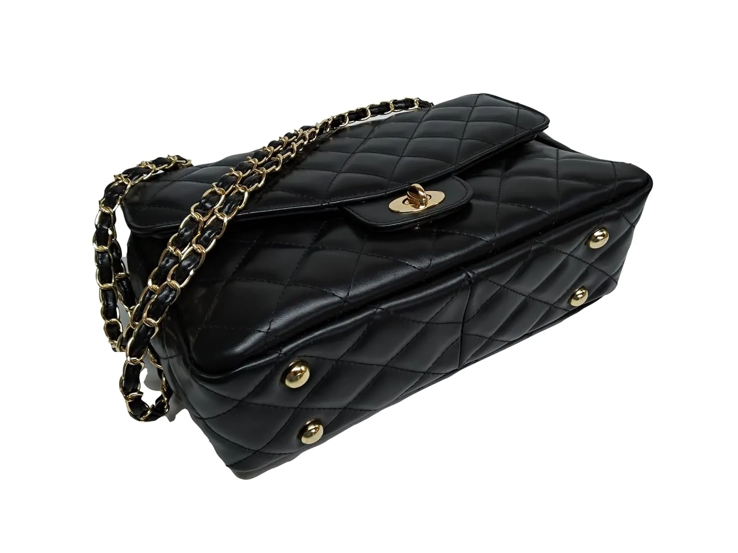 DIAMONDS ARE ETERNAL Alternative Max Genuine Leather Shoulder Bag, Leather Lining Double Flap Bag, Convertible Elegant Women Crossbody Bag (Black)