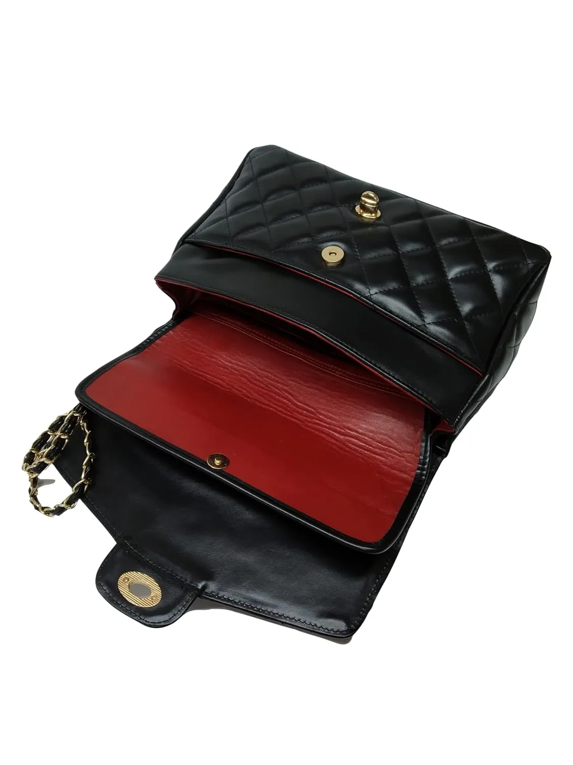 DIAMONDS ARE ETERNAL Alternative Max Genuine Leather Shoulder Bag, Leather Lining Double Flap Bag, Convertible Elegant Women Crossbody Bag (Black)