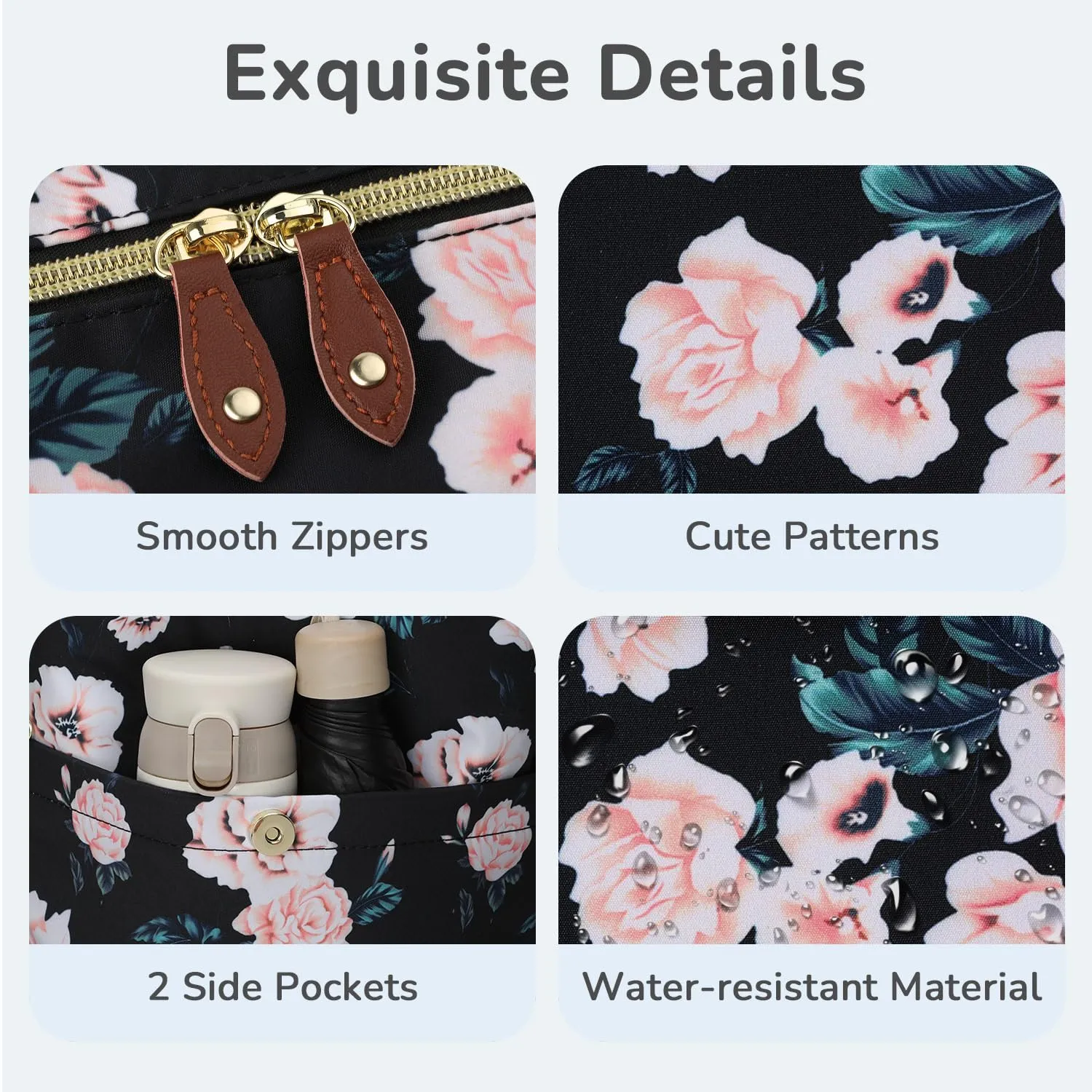 Diaper Bag Tote, Baby Bag Travel Diaper Tote Bag with Pacifier Case, Cute Maternity Hospital Baby Stylish Diaper Tote for Mom Dad Black Pink Floral