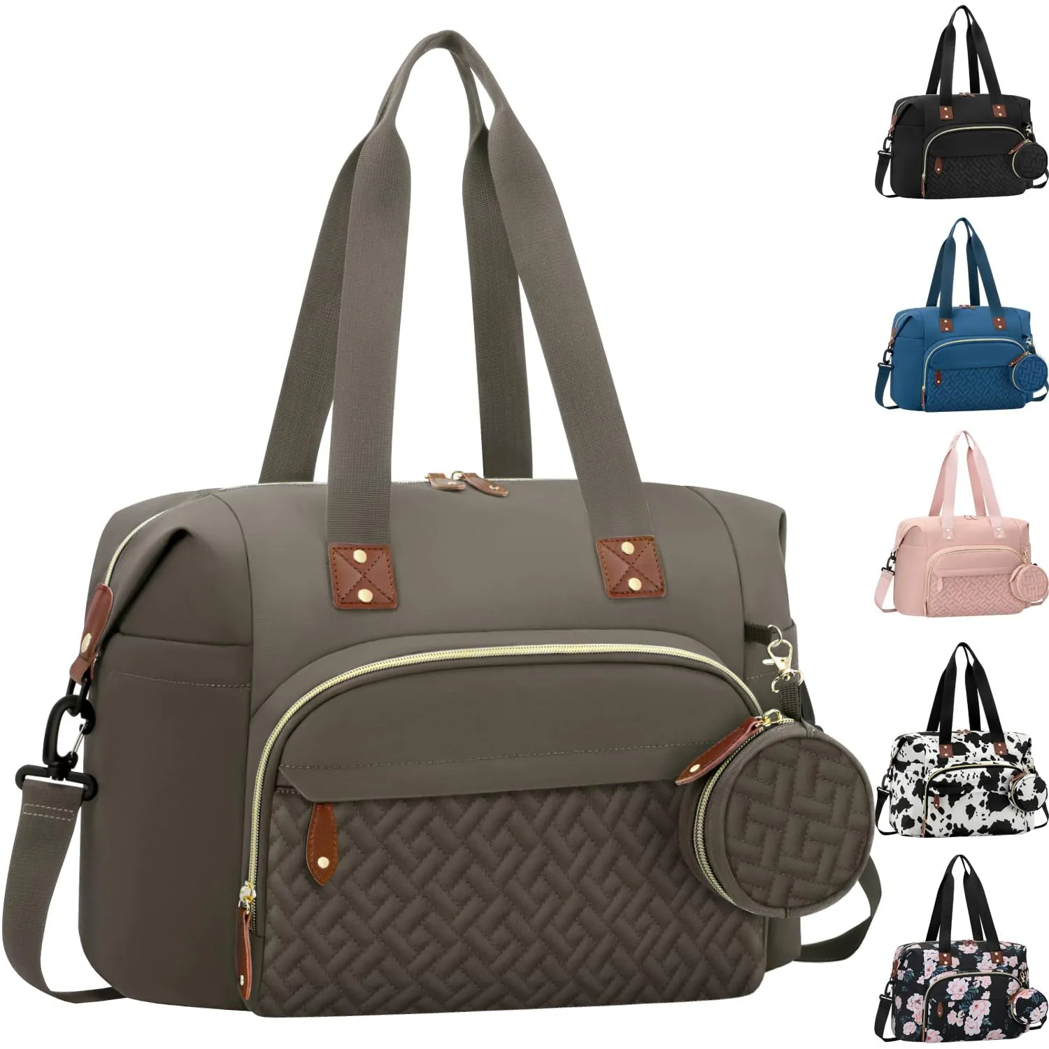 Diaper Bag Tote, Baby Bag Travel Diaper Tote Bag with Pacifier Case, Cute Maternity Hospital Baby Stylish Diaper Tote for Mom Dad Khaki