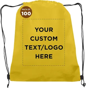 DISCOUNT PROMOS Custom Non-Woven Drawstring Backpacks Set of 100, Personalized Bulk Pack - Bring Everywhere You Go, Great for Travelling, Gym and for Everyday Use - Yellow
