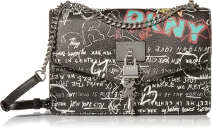 DKNY womens Elissa Leather Shoulder Bag with Logo Charm