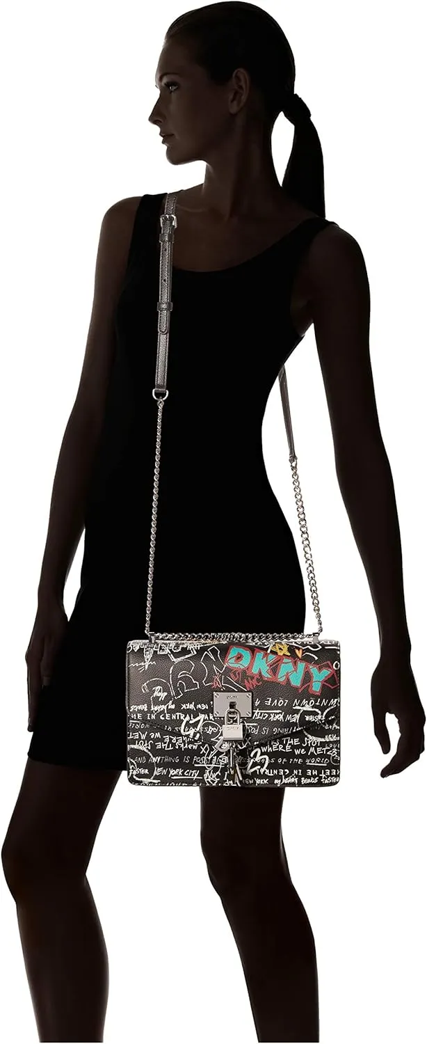DKNY womens Elissa Leather Shoulder Bag with Logo Charm