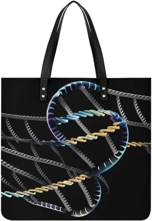 DNA Chain Photoes Tote Bag Leather Handbag Shopper Purse Shoulder Bag for Women Office Laptop Bag Gift