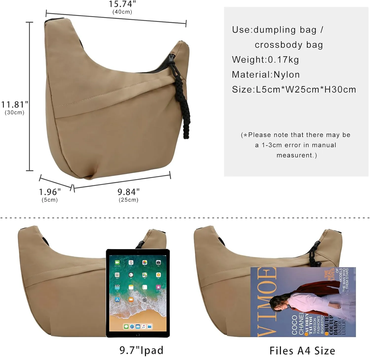 DOB SECHS Crossbody Bag Nylon Messenger Bags for Women Multilayer Shoulder Bag with Adjustable Strap Casual Bag Hobo Bag