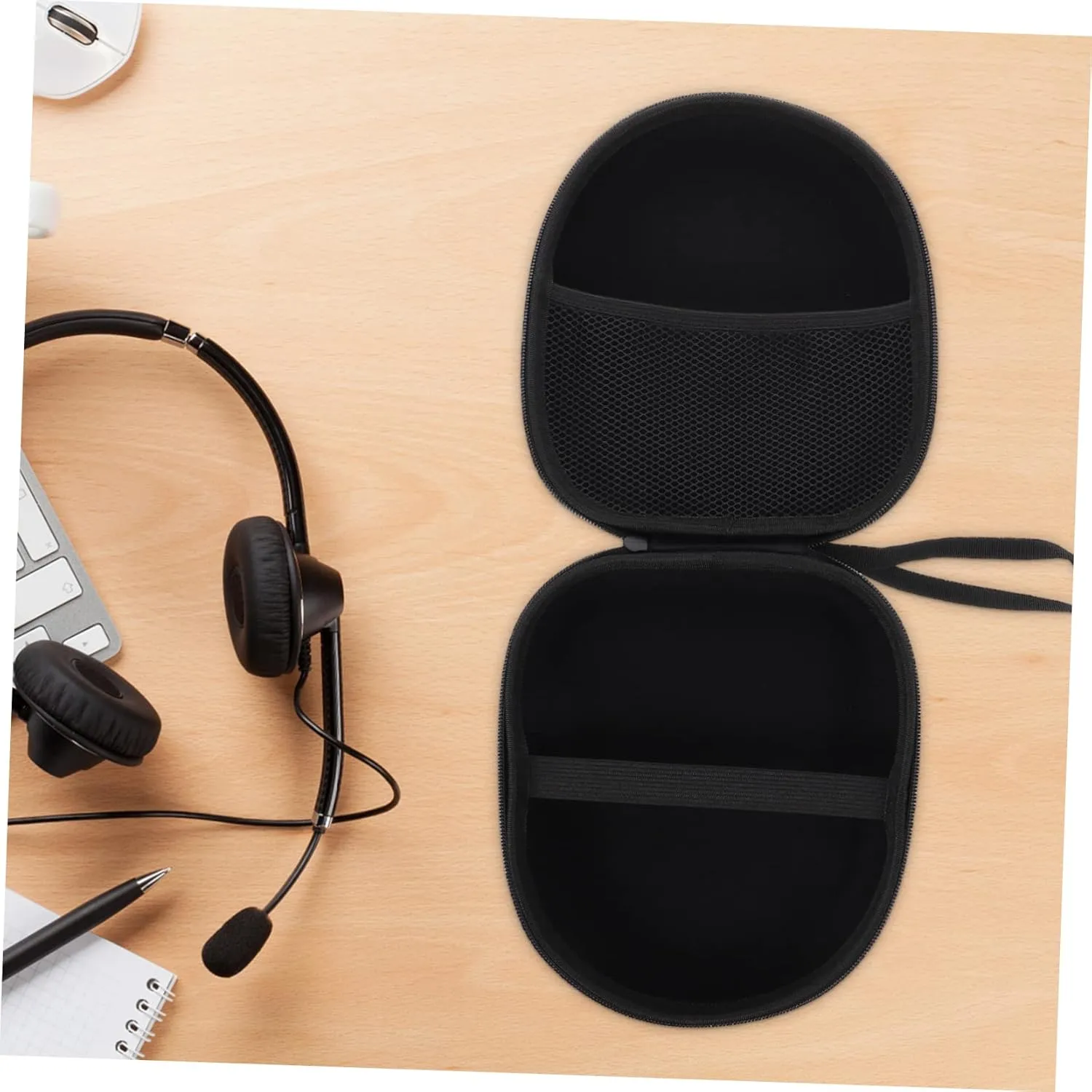 DOITOOL 2 Pcs Headset Case Travel Bag Earphone Protective Case Mesh Bag and Fastening Band Safe Storage for Your Headphones