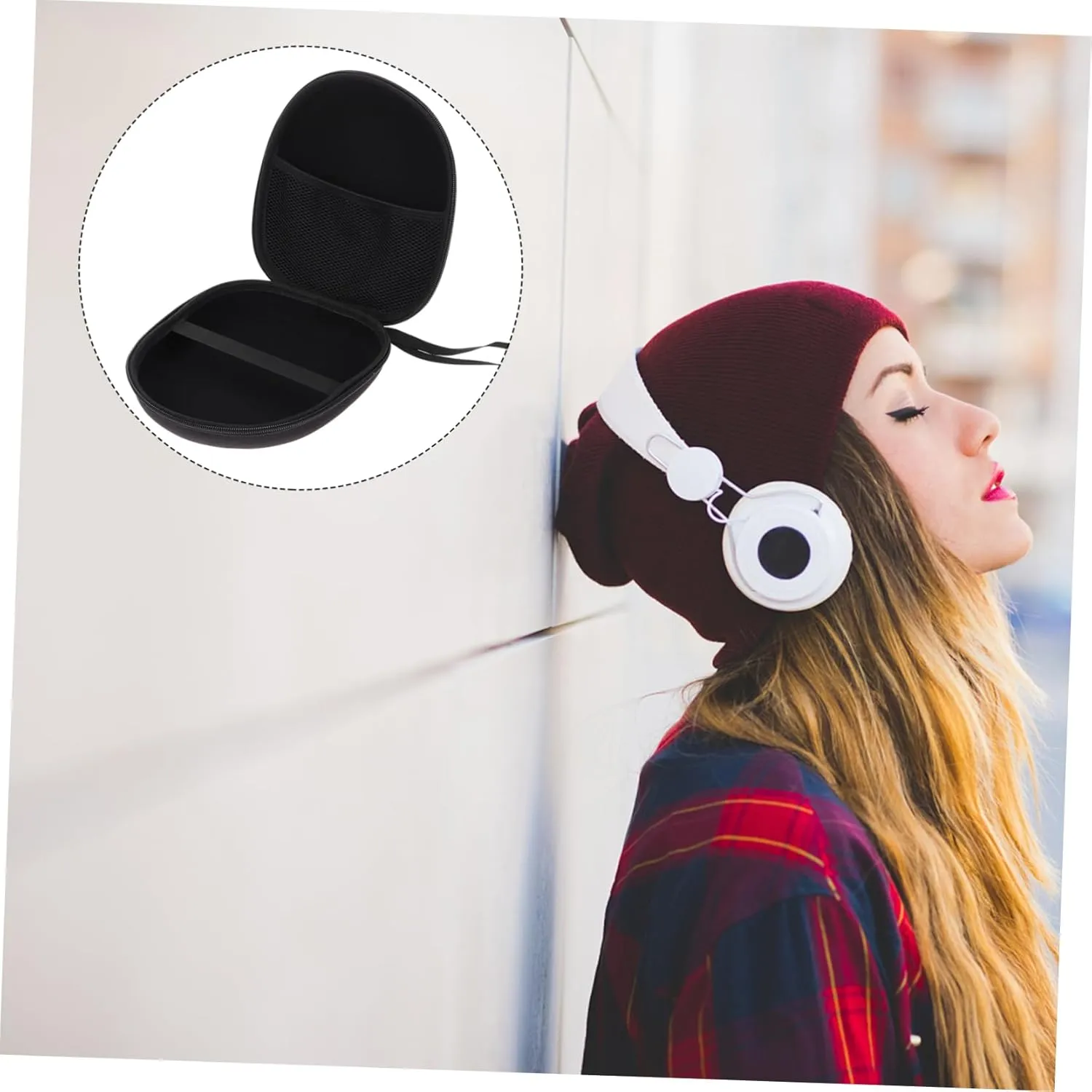 DOITOOL 2 Pcs Headset Case Travel Bag Earphone Protective Case Mesh Bag and Fastening Band Safe Storage for Your Headphones