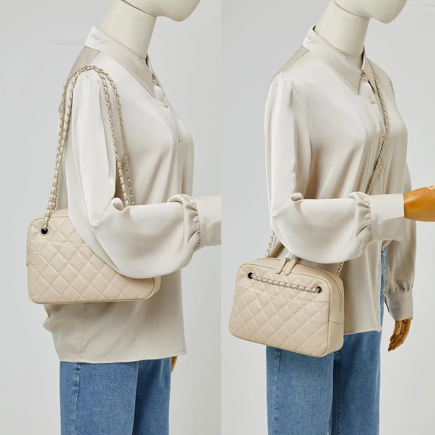 DORIS&JACKY Quilted Lambskin Shoulder Bag for Women, Small Soft Designer Crossbody Chain Purse