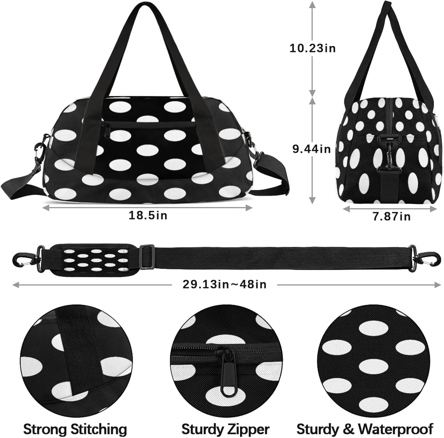 Dots Pattern Kids Duffel Bag Lightweight Waterproof Sports Gym Bag with Front Zipper Pocket Foldable Weekender Overnight Bag for School Practice Gymnastic Ballet