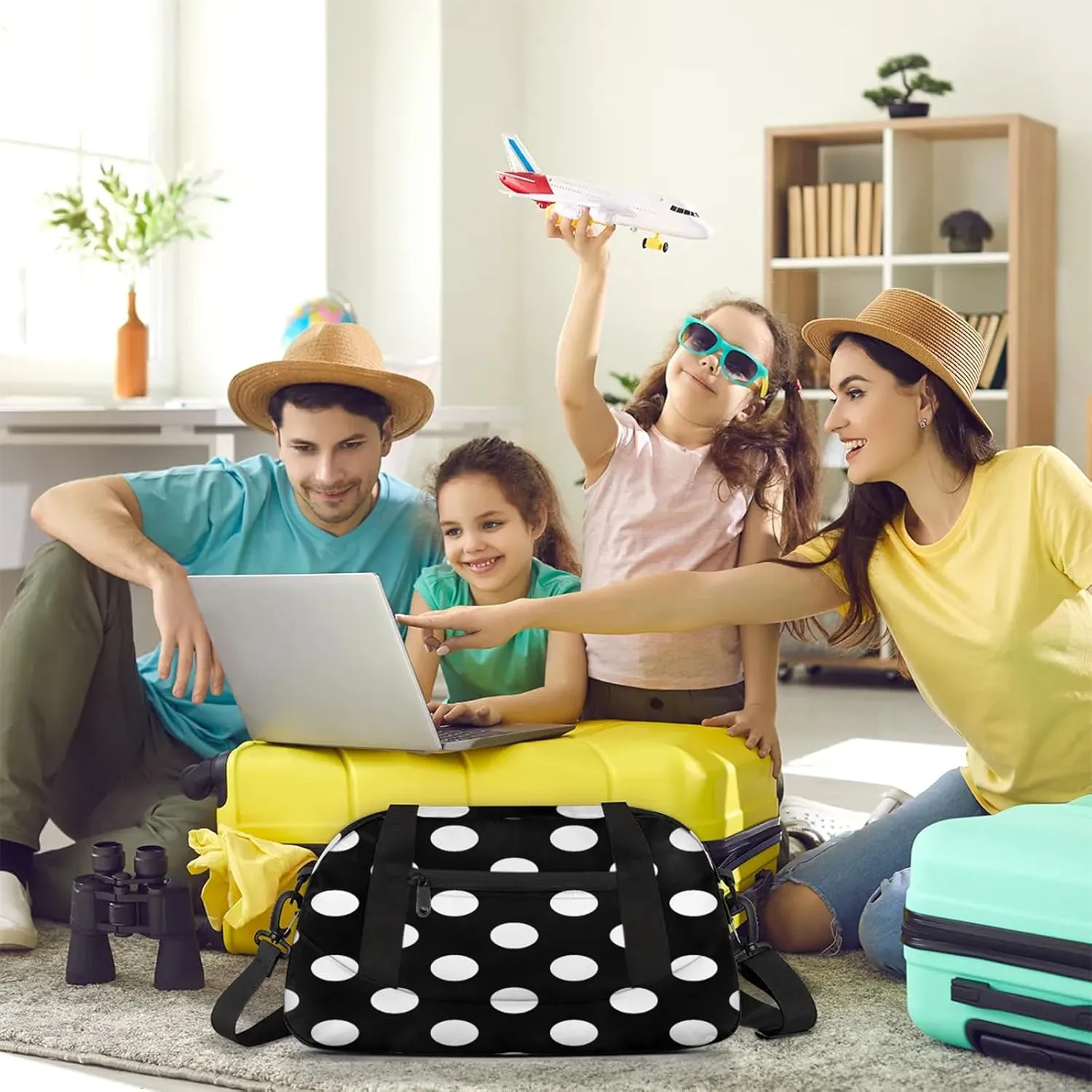 Dots Pattern Kids Duffel Bag Lightweight Waterproof Sports Gym Bag with Front Zipper Pocket Foldable Weekender Overnight Bag for School Practice Gymnastic Ballet