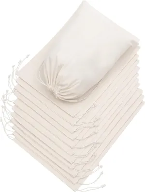 DR 100 Percent Cotton 10x15 Muslin Drawstring Bags for Clothes Storage Pantry (10 x 15 inch - 12 pack, Beige)