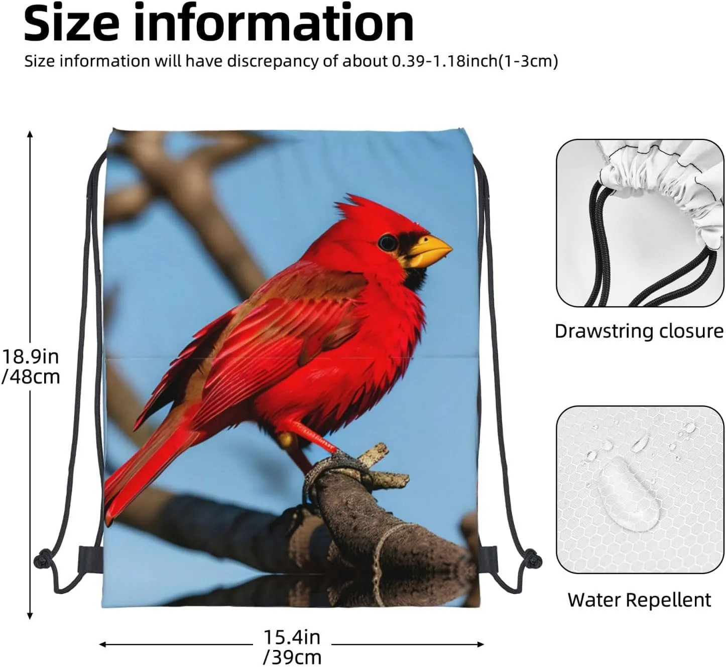 Drawstring Backpack for women,Versatile drawstring bag,Water-Resistant Cinch Bag,Gym sackpack-beautiful red Bird