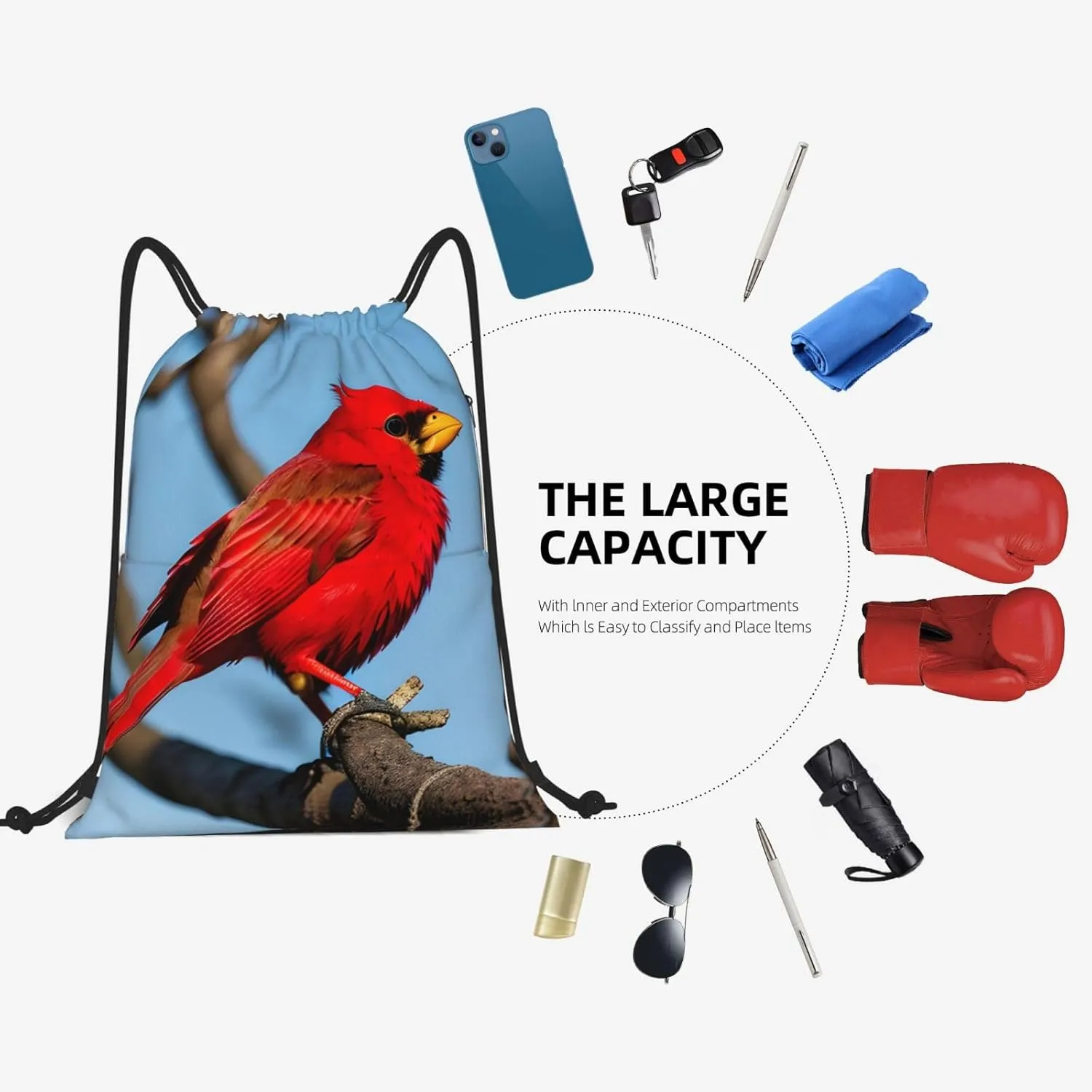 Drawstring Backpack for women,Versatile drawstring bag,Water-Resistant Cinch Bag,Gym sackpack-beautiful red Bird
