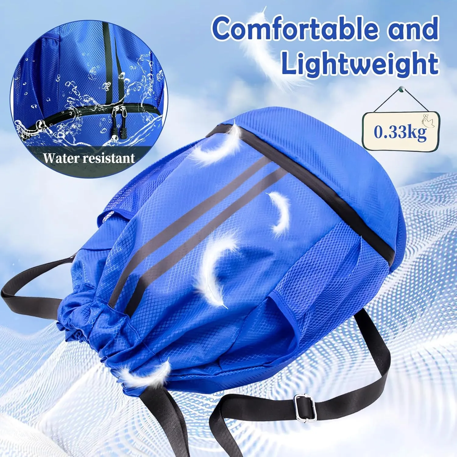 Drawstring Backpack Gym Bag for Men, String Bags Sports Cinch Sackpack with Shoe Compartment and Water Resistant Wet Pocket Large Gym Sack for Fitness Swim Basketball Soccer Beach (Blue)