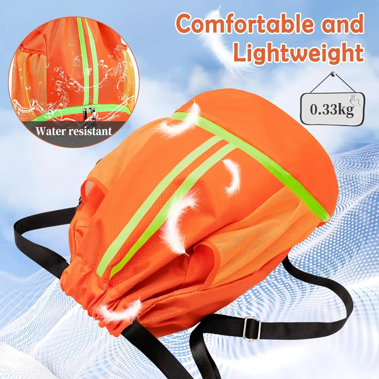 Drawstring Backpack Gym Bag for Women, String Bags Sports Cinch Sackpack with Shoe Compartment and Waterproof Wet Pocket Large Gym Sack for Fitness Swim Basketball Soccer Beach (Orange)