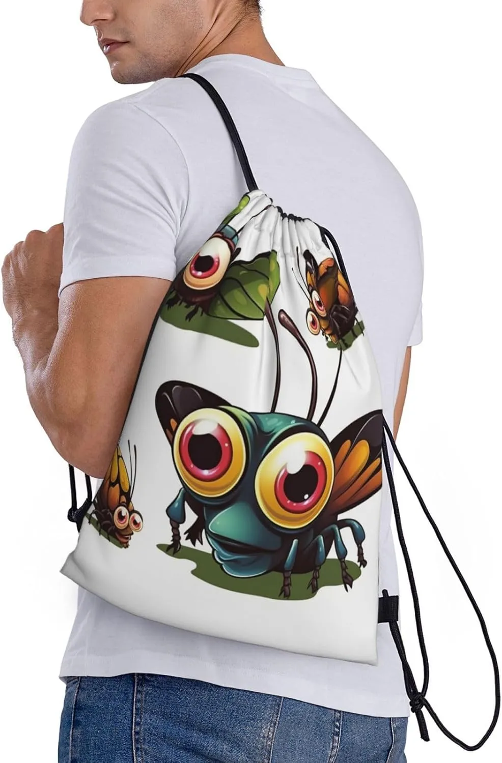 Drawstring Backpack Waterproof String Bag Cartoon Insect Sport Gym Sackpack Lightweight Cinch Bag