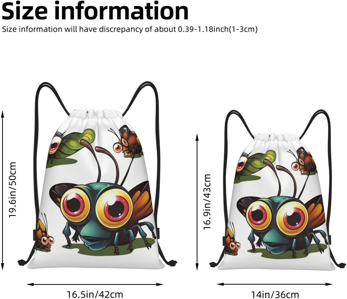 Drawstring Backpack Waterproof String Bag Cartoon Insect Sport Gym Sackpack Lightweight Cinch Bag