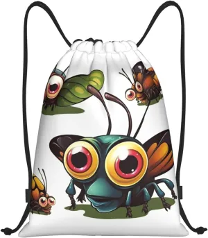 Drawstring Backpack Waterproof String Bag Cartoon Insect Sport Gym Sackpack Lightweight Cinch Bag