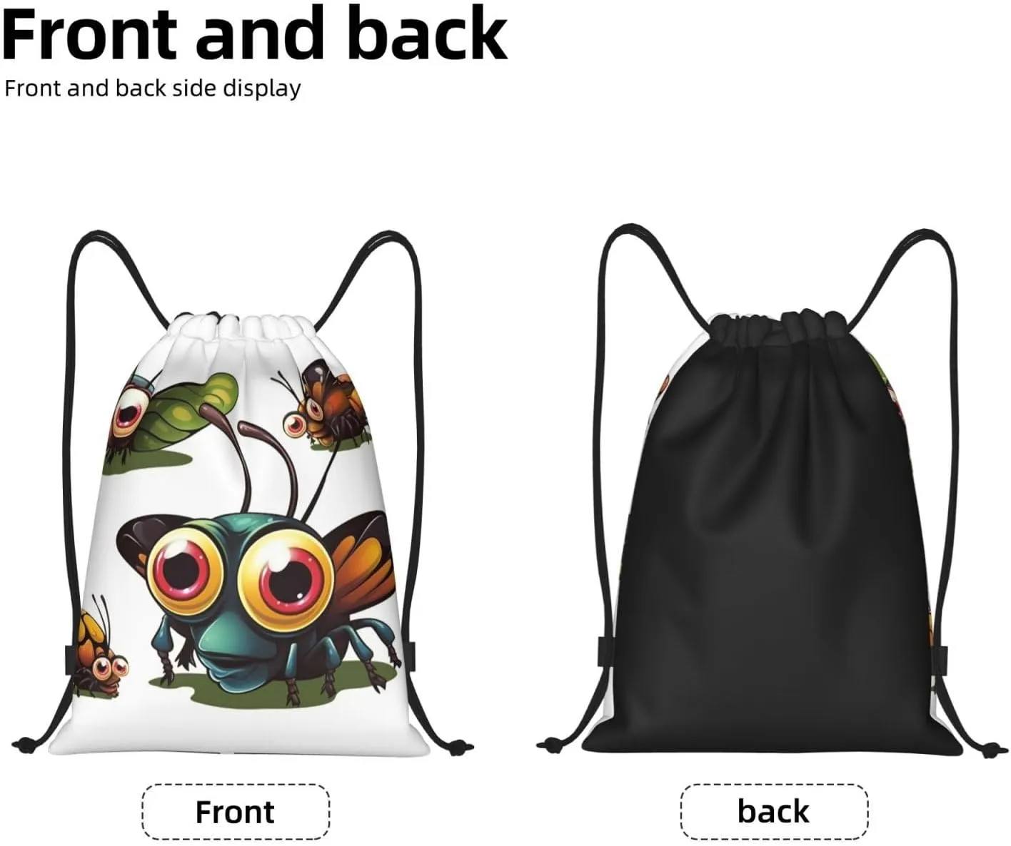 Drawstring Backpack Waterproof String Bag Cartoon Insect Sport Gym Sackpack Lightweight Cinch Bag