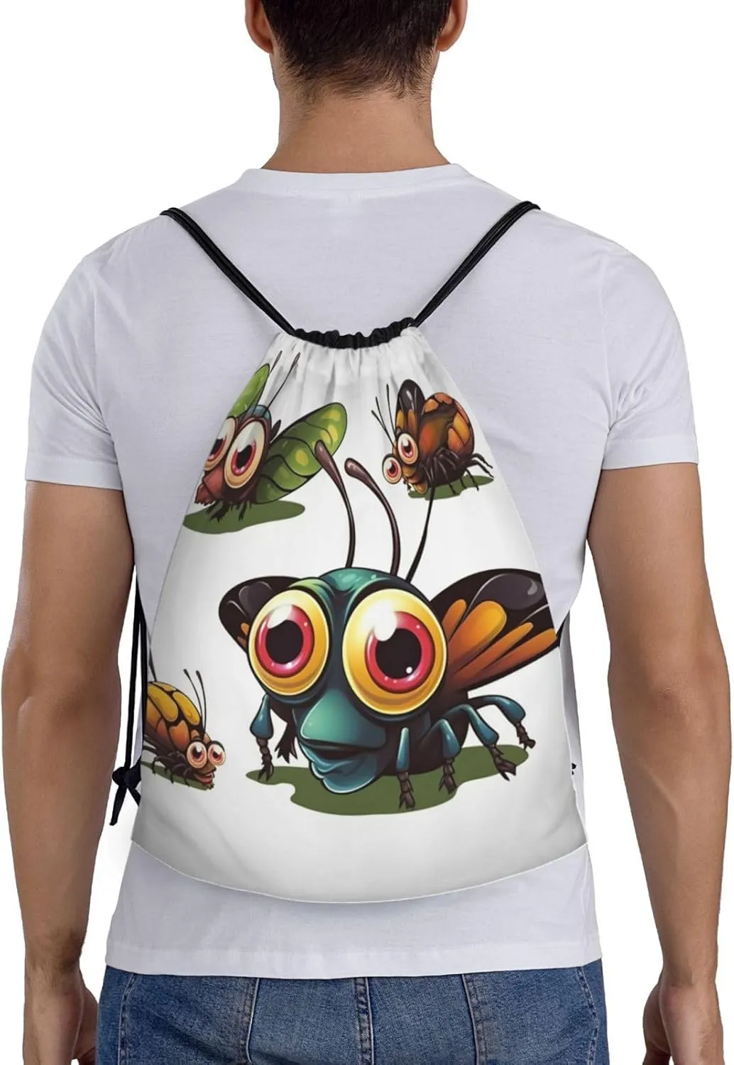 Drawstring Backpack Waterproof String Bag Cartoon Insect Sport Gym Sackpack Lightweight Cinch Bag