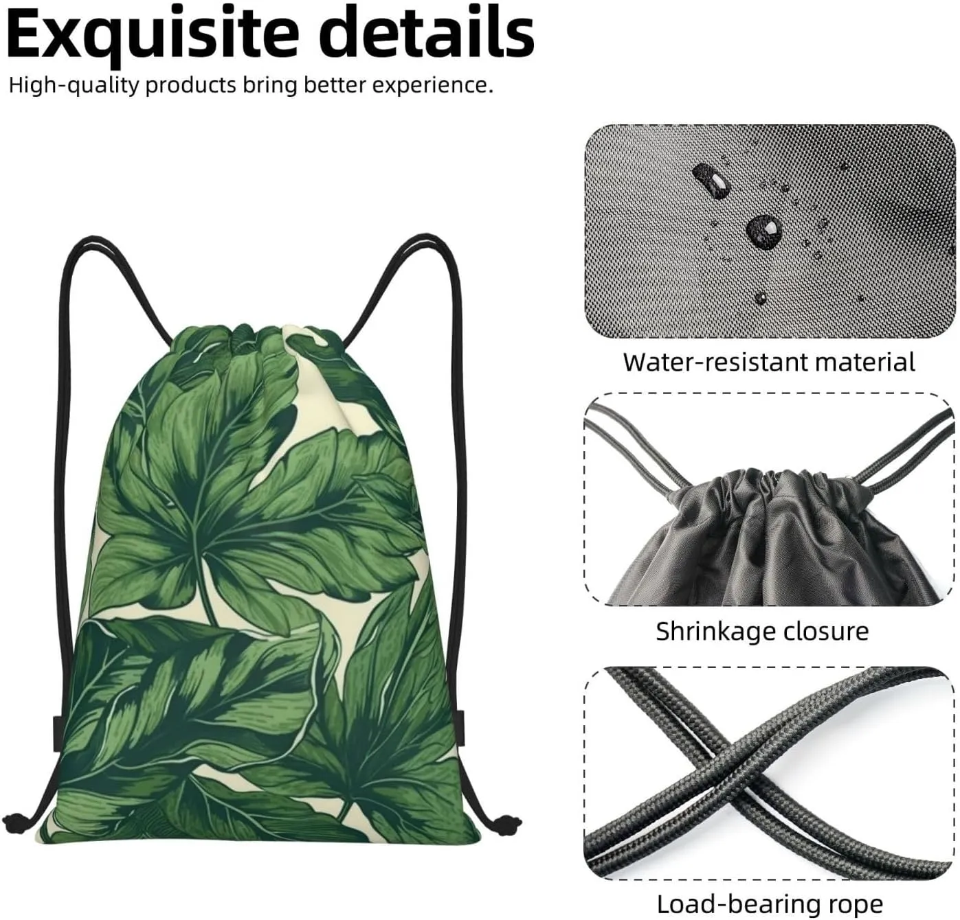 Drawstring Backpack Waterproof String Bag Green Foliage Botanical Sport Gym Sackpack Lightweight Cinch Bag