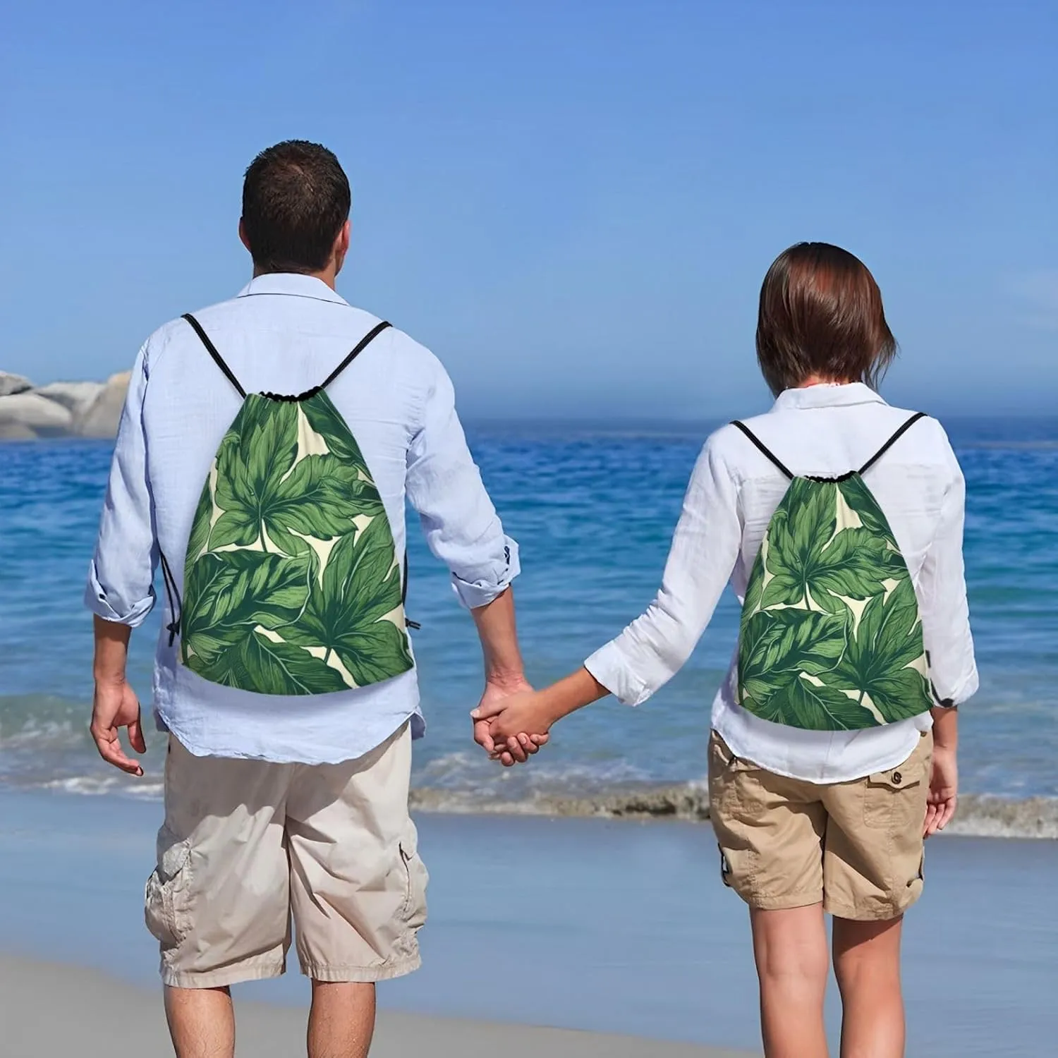 Drawstring Backpack Waterproof String Bag Green Foliage Botanical Sport Gym Sackpack Lightweight Cinch Bag