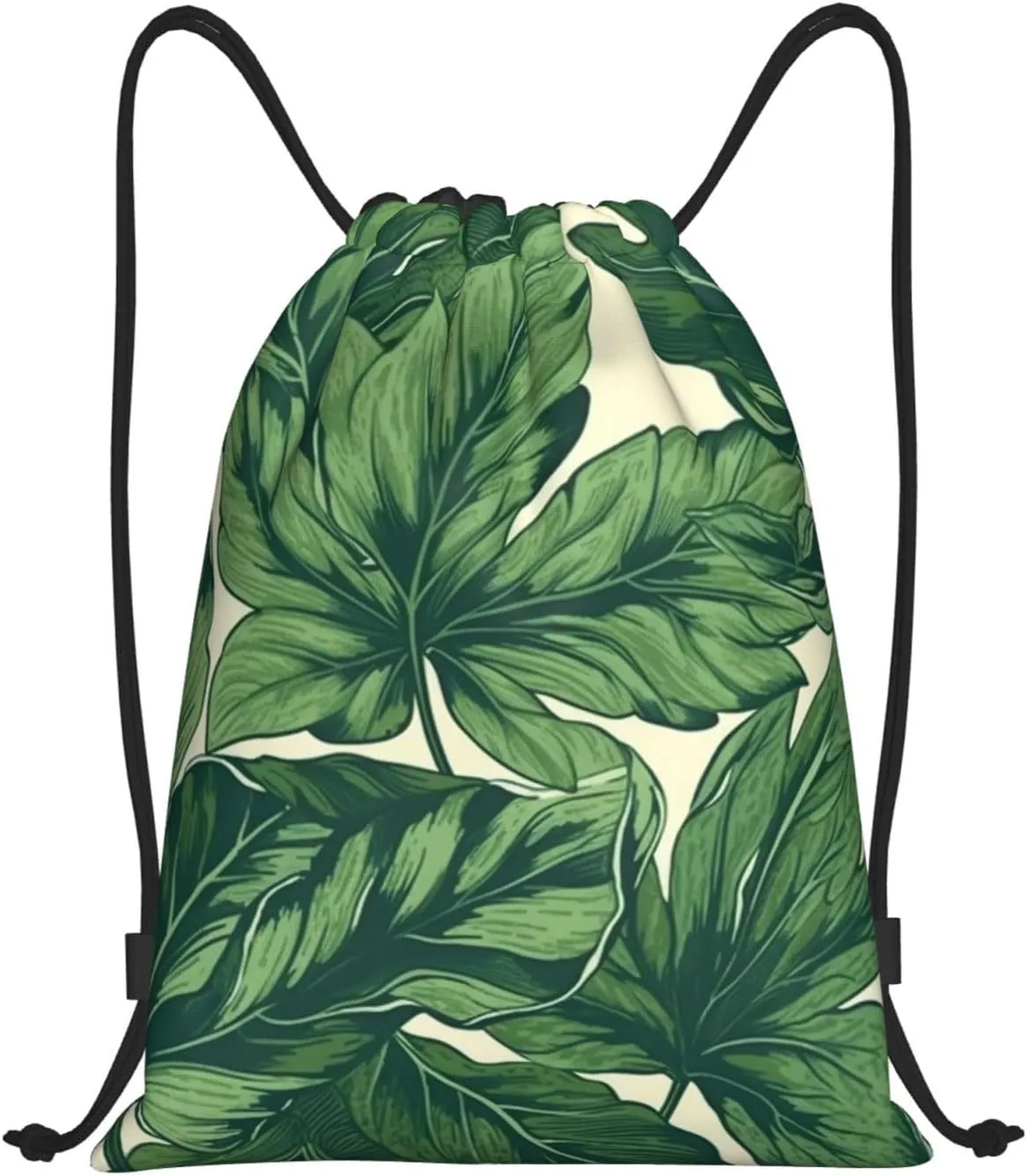 Drawstring Backpack Waterproof String Bag Green Foliage Botanical Sport Gym Sackpack Lightweight Cinch Bag
