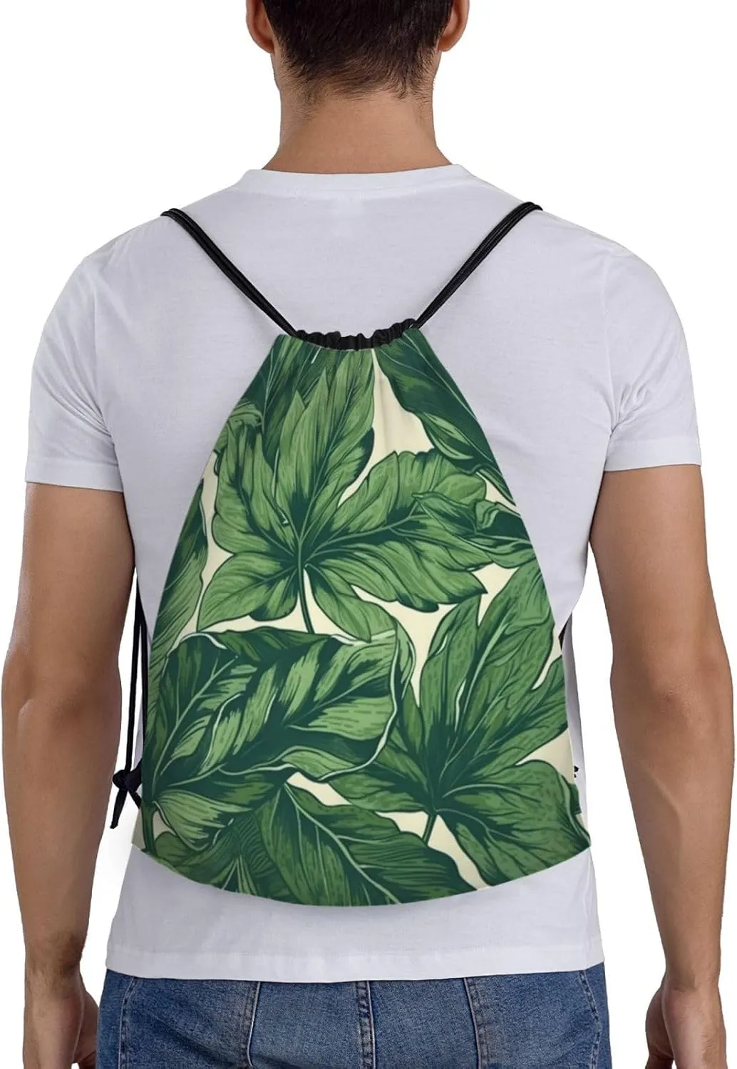 Drawstring Backpack Waterproof String Bag Green Foliage Botanical Sport Gym Sackpack Lightweight Cinch Bag