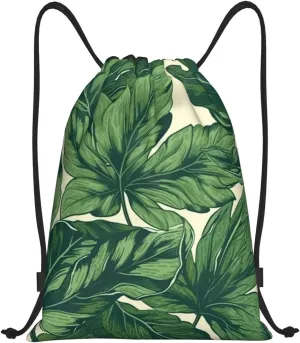 Drawstring Backpack Waterproof String Bag Green Foliage Botanical Sport Gym Sackpack Lightweight Cinch Bag
