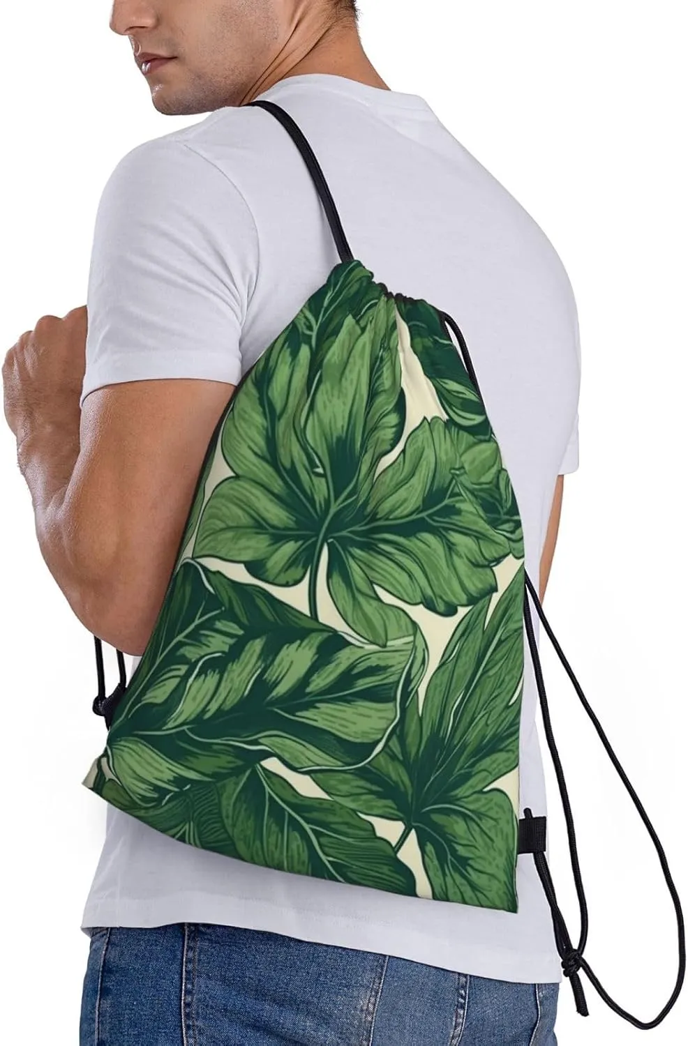 Drawstring Backpack Waterproof String Bag Green Foliage Botanical Sport Gym Sackpack Lightweight Cinch Bag