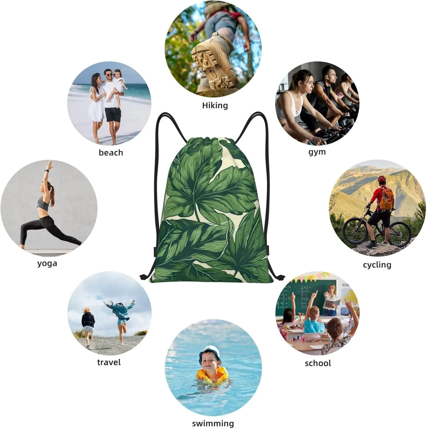 Drawstring Backpack Waterproof String Bag Green Foliage Botanical Sport Gym Sackpack Lightweight Cinch Bag