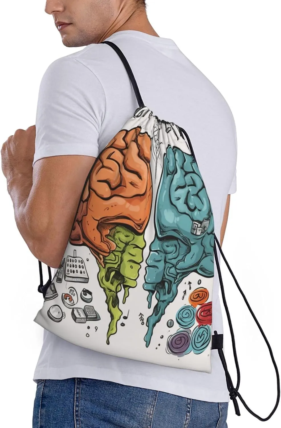 Drawstring Backpack Waterproof String Bag Left and Right Brain Functions Sport Gym Sackpack Lightweight Cinch Bag