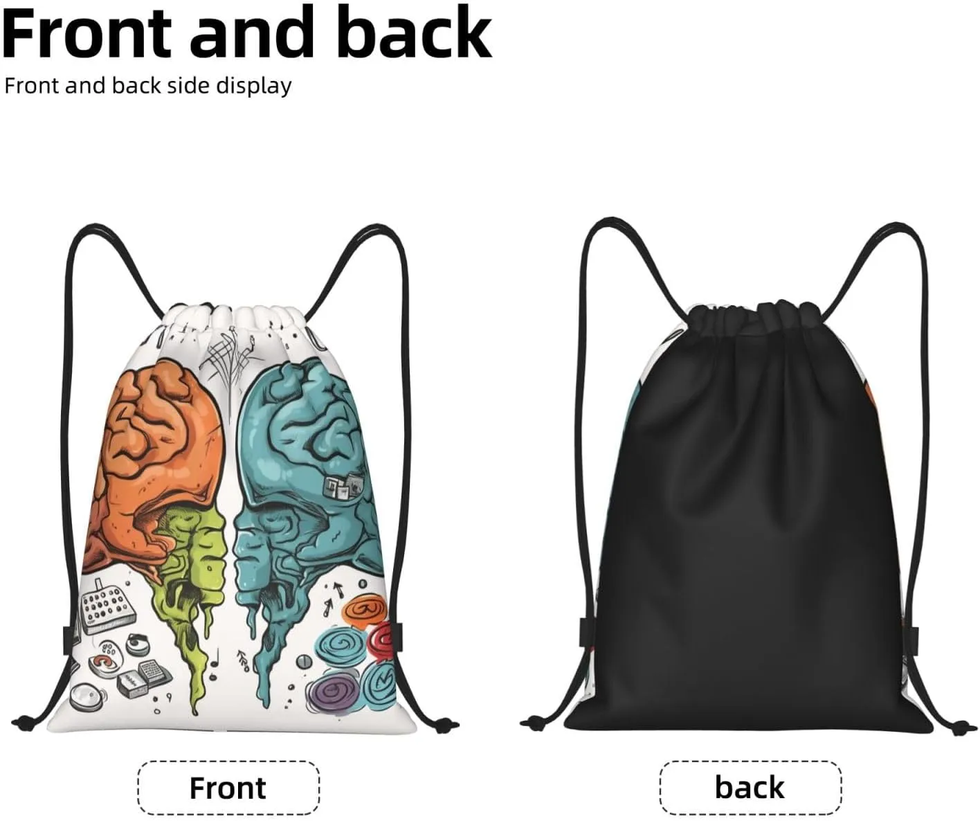 Drawstring Backpack Waterproof String Bag Left and Right Brain Functions Sport Gym Sackpack Lightweight Cinch Bag