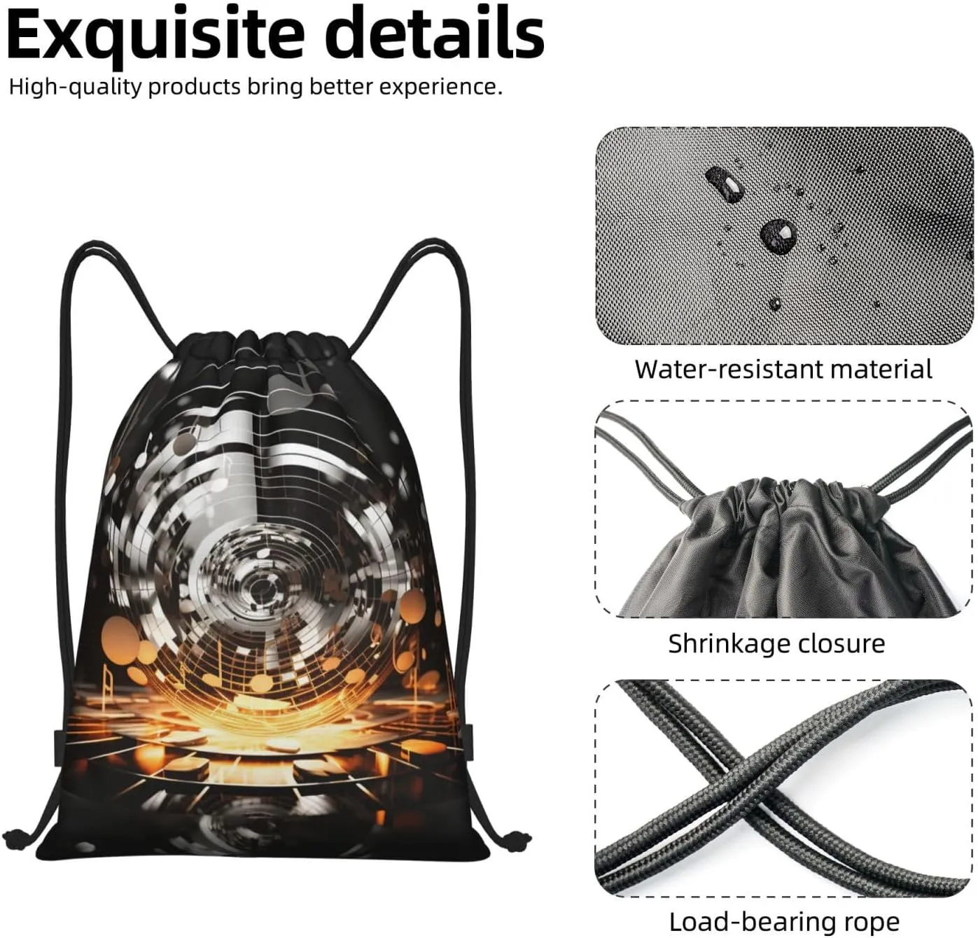 Drawstring Backpack Waterproof String Bag Musical Theme Music Clefs Sport Gym Sackpack Lightweight Cinch Bag