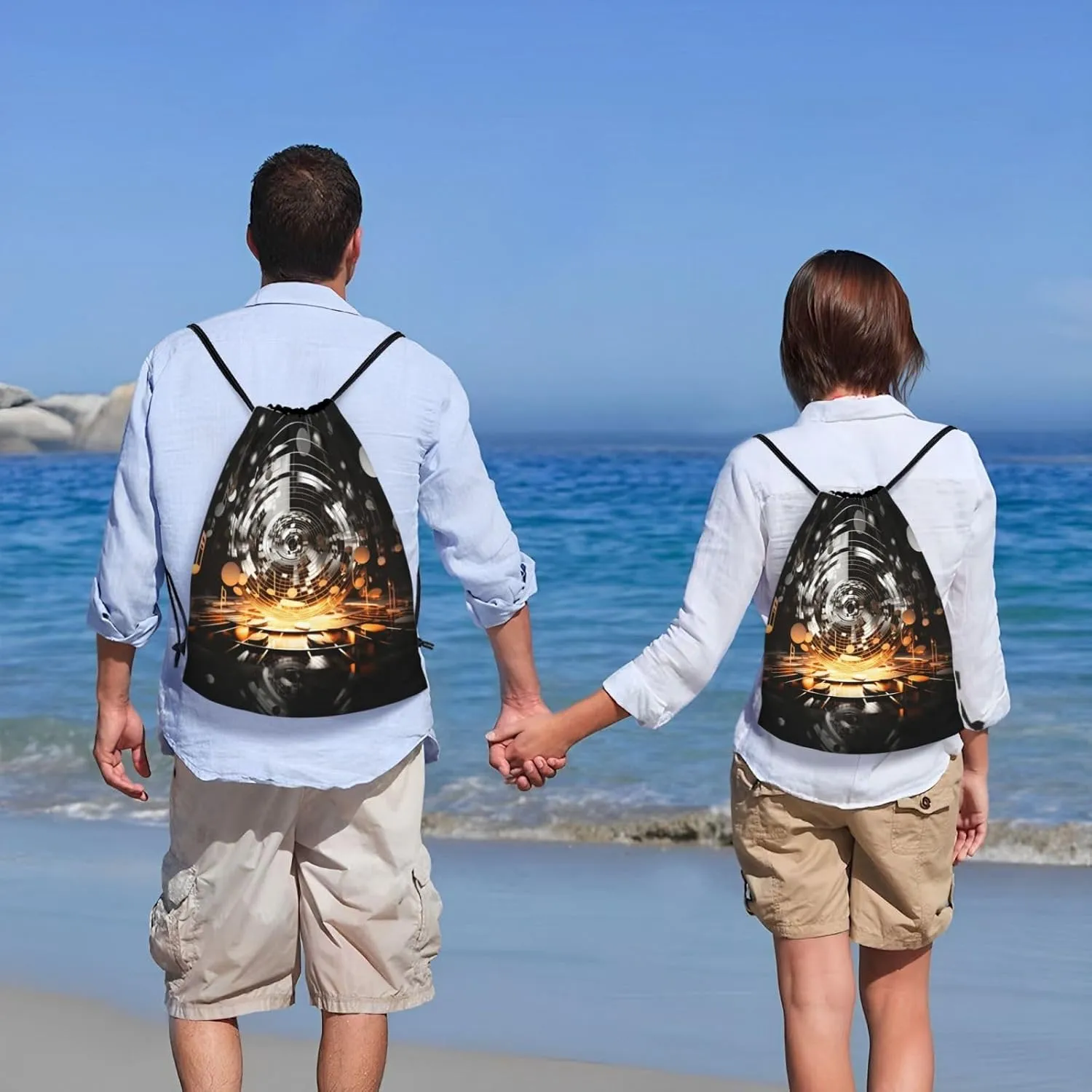 Drawstring Backpack Waterproof String Bag Musical Theme Music Clefs Sport Gym Sackpack Lightweight Cinch Bag