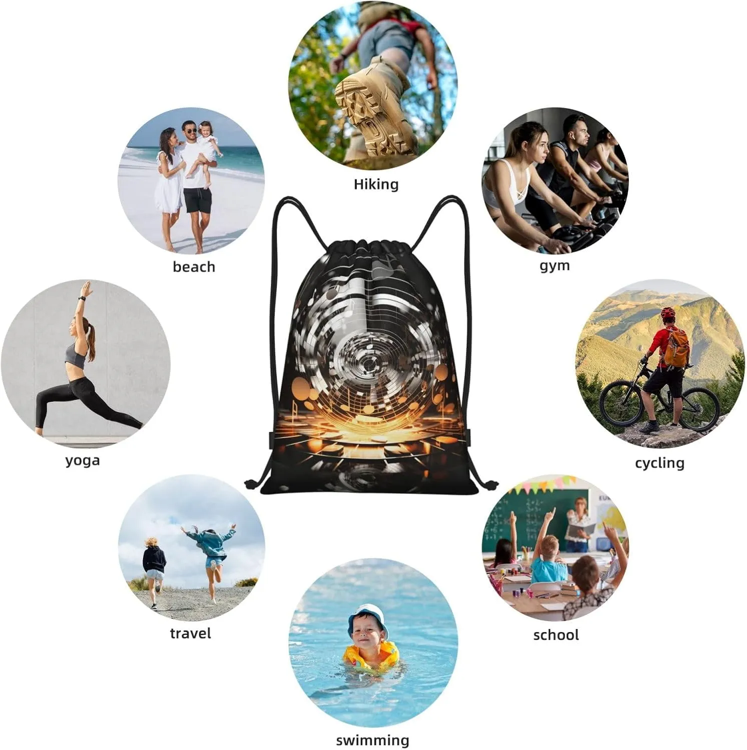 Drawstring Backpack Waterproof String Bag Musical Theme Music Clefs Sport Gym Sackpack Lightweight Cinch Bag