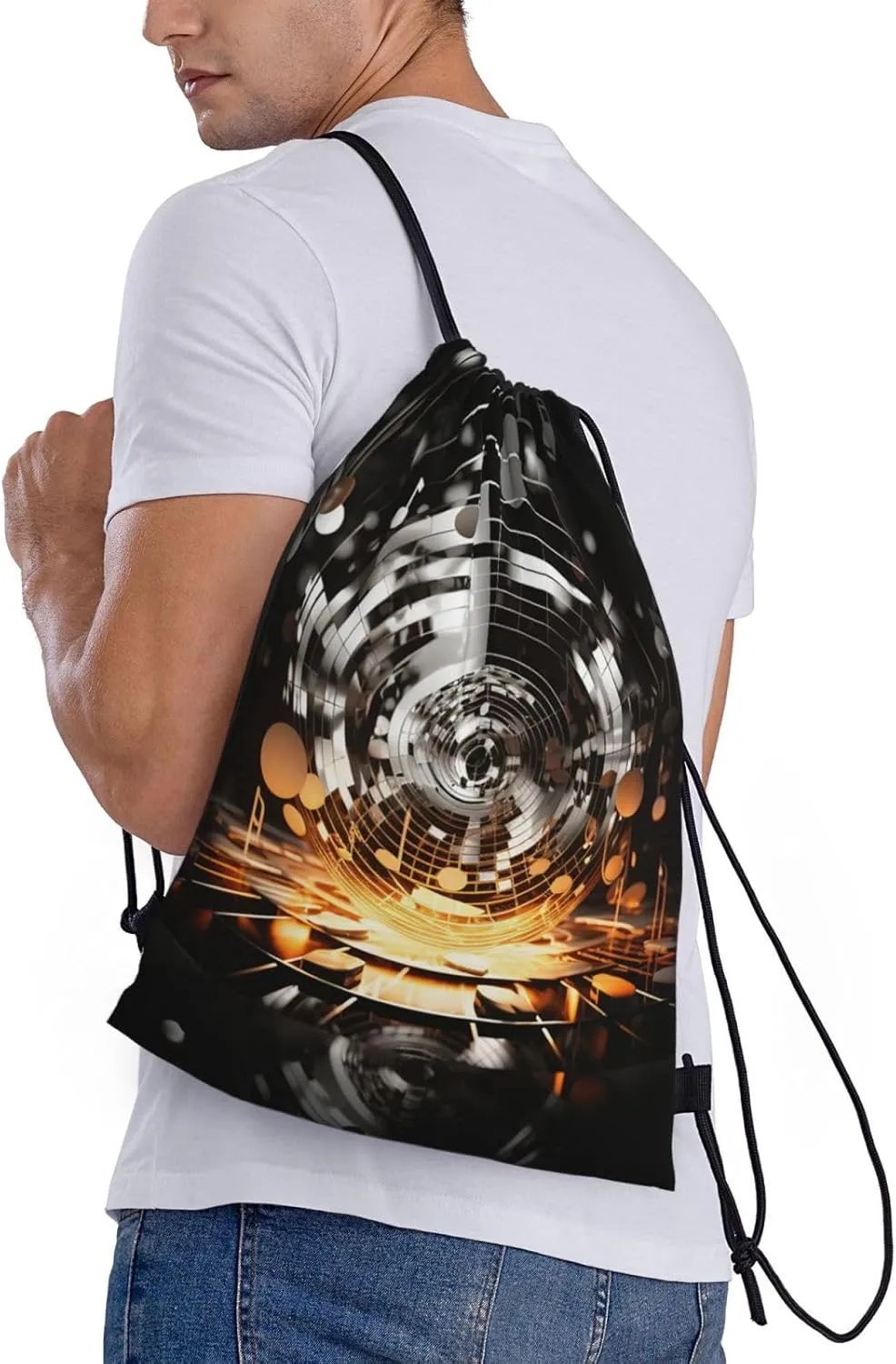 Drawstring Backpack Waterproof String Bag Musical Theme Music Clefs Sport Gym Sackpack Lightweight Cinch Bag