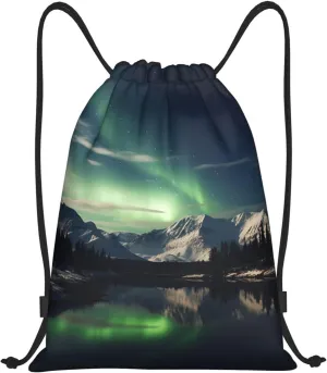 Drawstring Backpack Waterproof String Bag Northern Aurora Night Sport Gym Sackpack Lightweight Cinch Bag