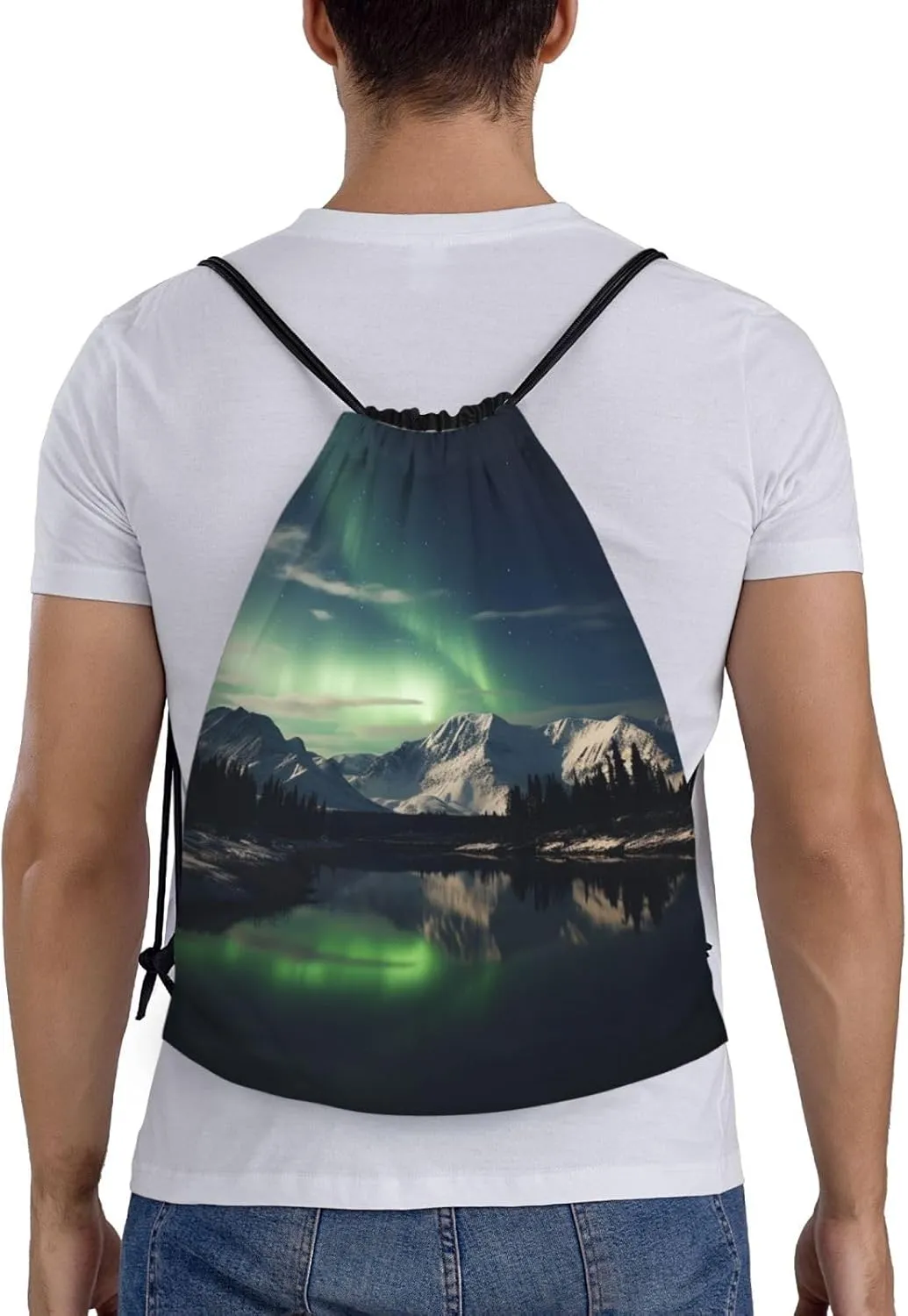 Drawstring Backpack Waterproof String Bag Northern Aurora Night Sport Gym Sackpack Lightweight Cinch Bag