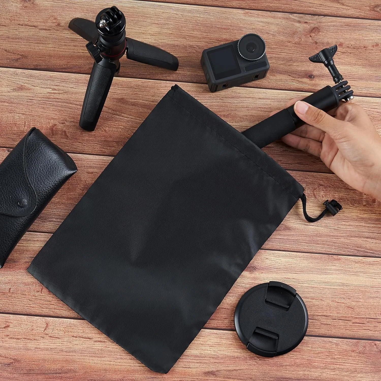 Drawstring Bag with Toggle - Nylon Cinch and Ditty Pouch - Six Pack (Black, 8 x 11 Inch)