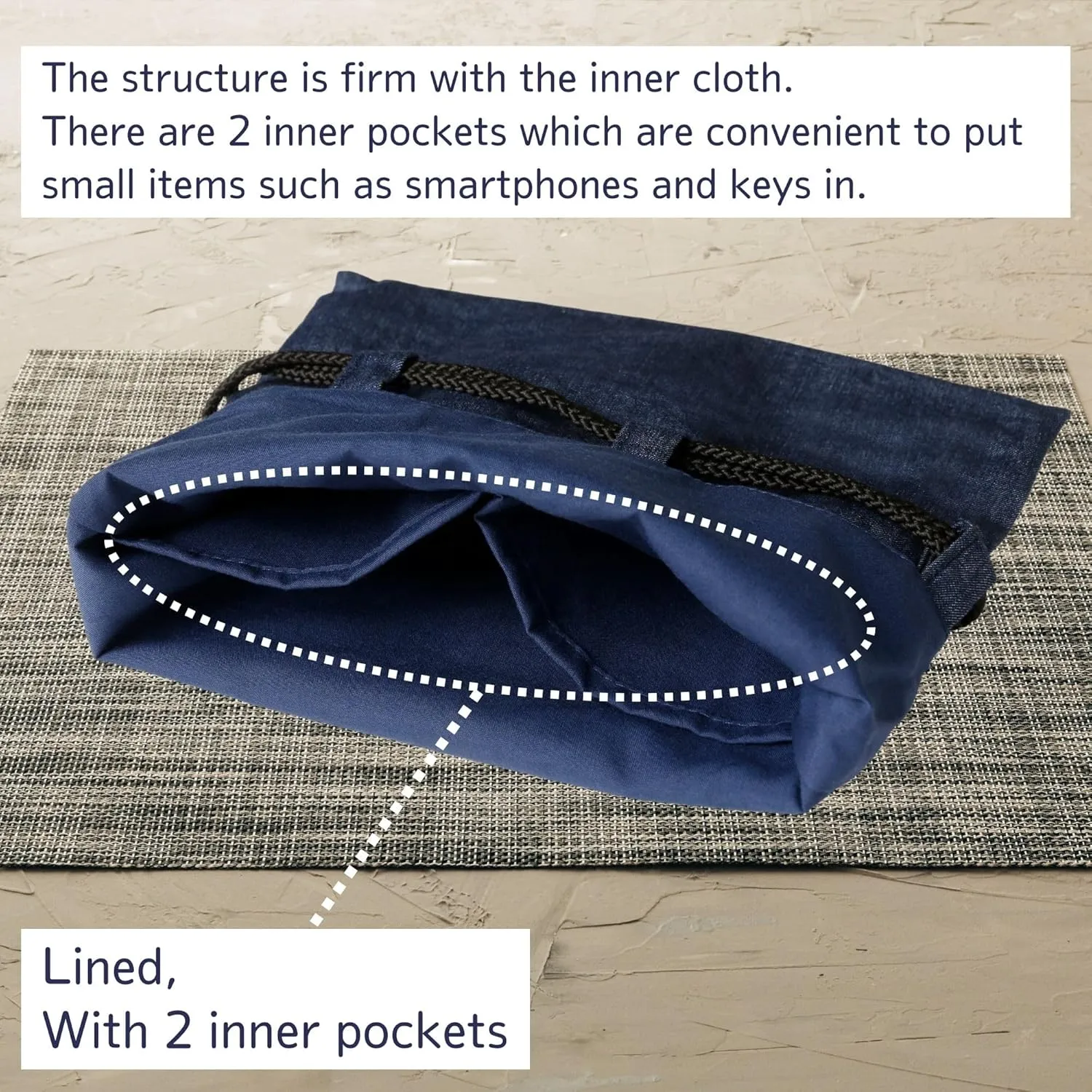 Drawstring pouch Cloth bag Cotton 100% 4.5 oz Inner pocket Men's Ladies'