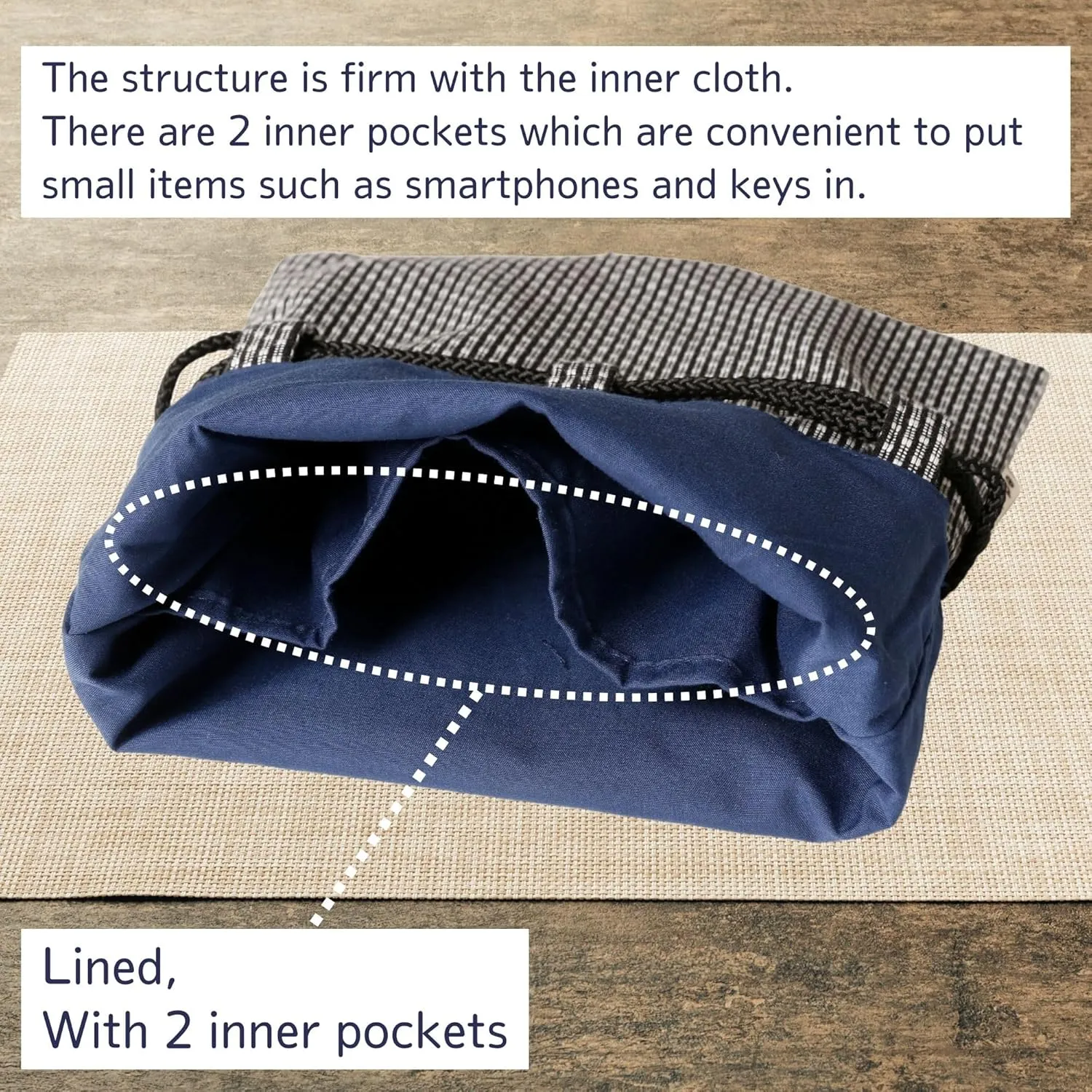 drawstring pouch cloth bag cotton 100% Sashiko fabric shrine stamp book bag inner pocket men's ladies'