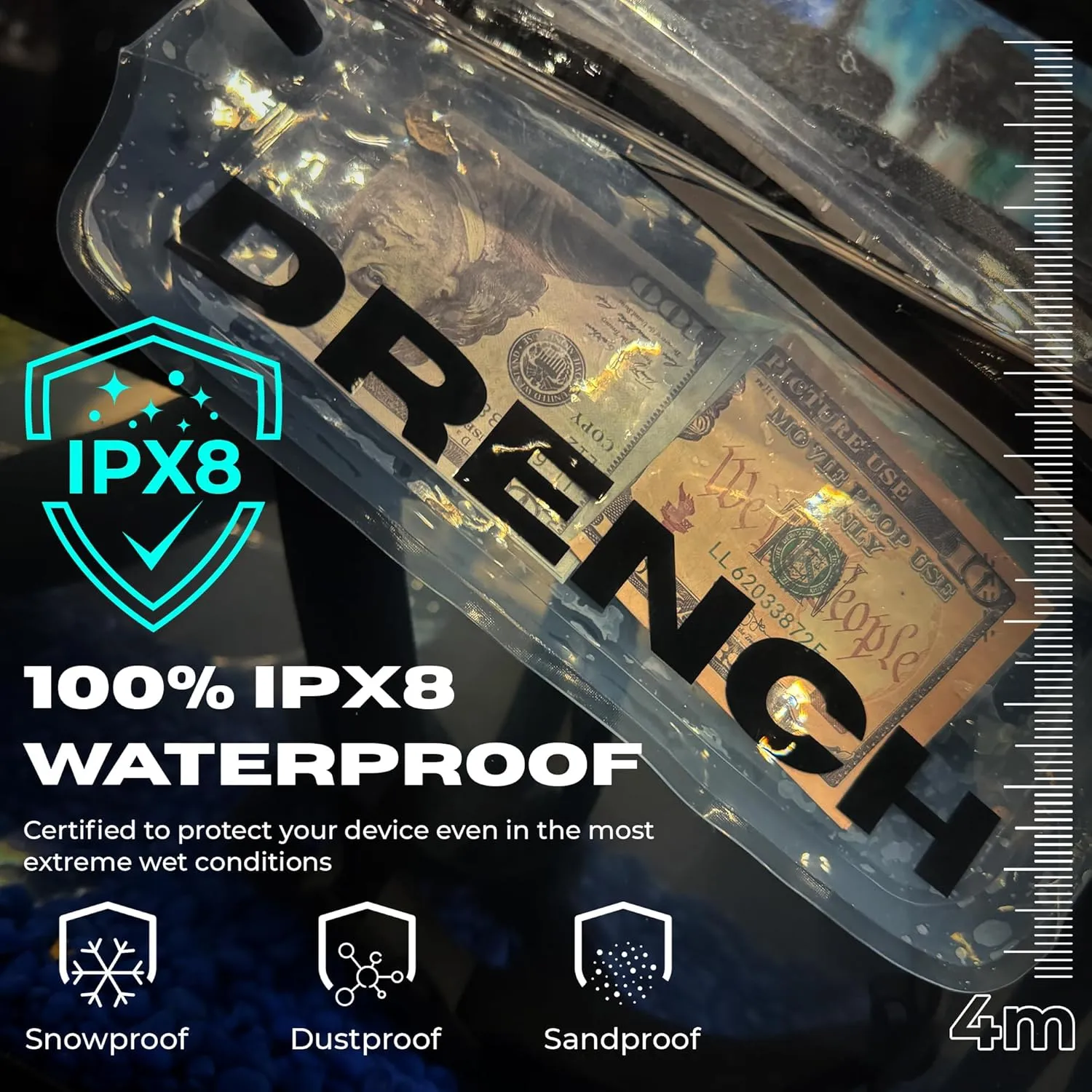 Drench 100% Underwater Waterproof Fanny Pack. Waist Pack. Submersible Waterproof Phone Pouch. Dry Bag for Swimming & Snorkelling. Underwater Phone case.