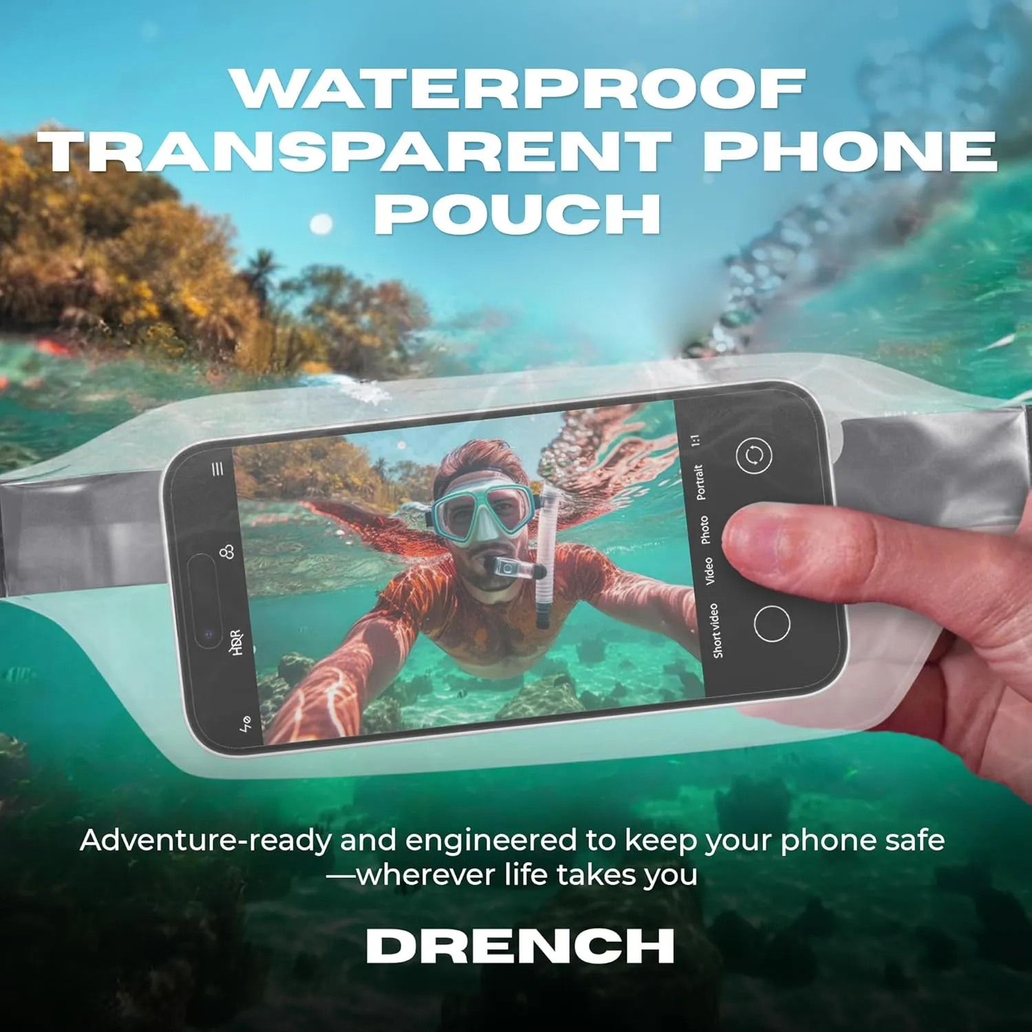 Drench 100% Underwater Waterproof Fanny Pack. Waist Pack. Submersible Waterproof Phone Pouch. Dry Bag for Swimming & Snorkelling. Underwater Phone case.