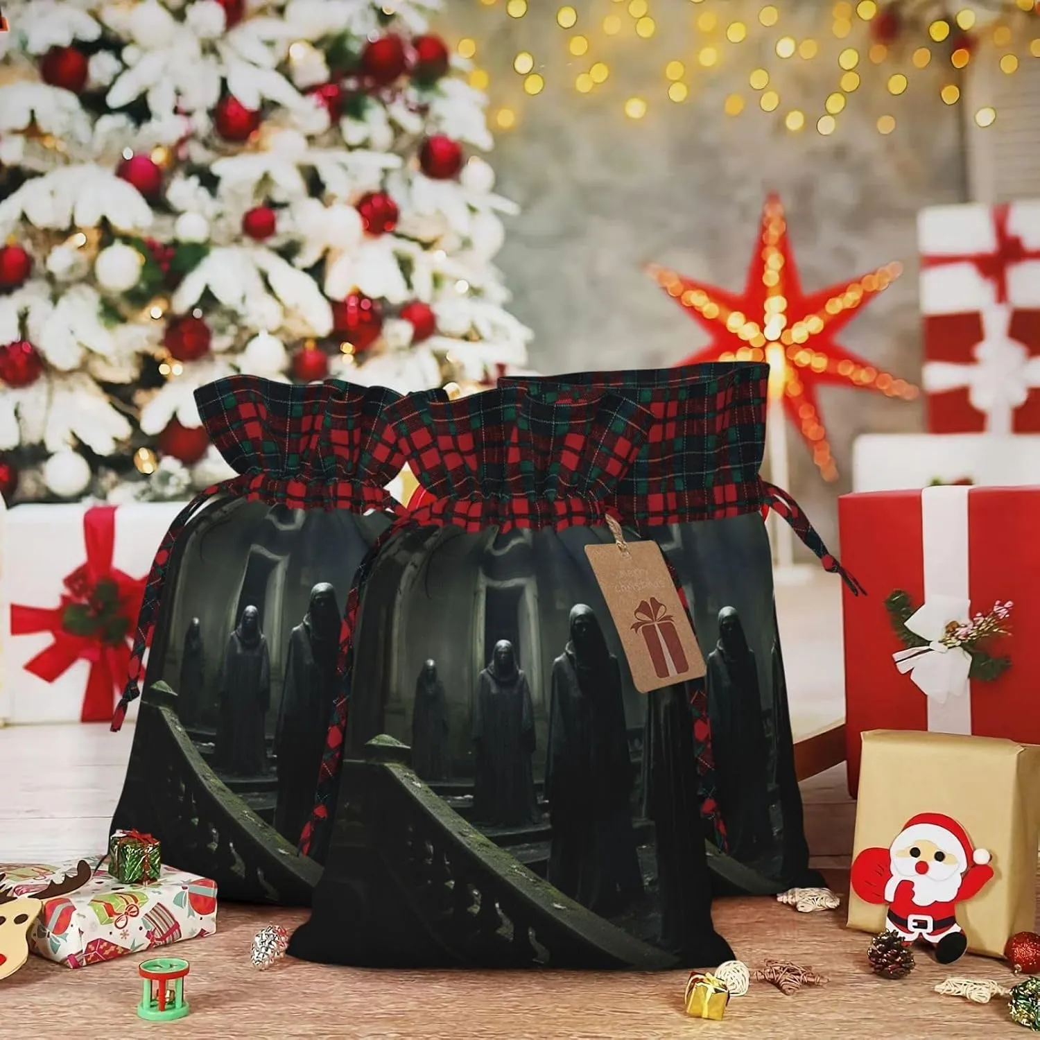 DRTGEDS Haunted Mansions 1pcs Christmas Drawstring Tote 8.3x11.8in,Robust Bag For Gifts And Everyday Used Essentials