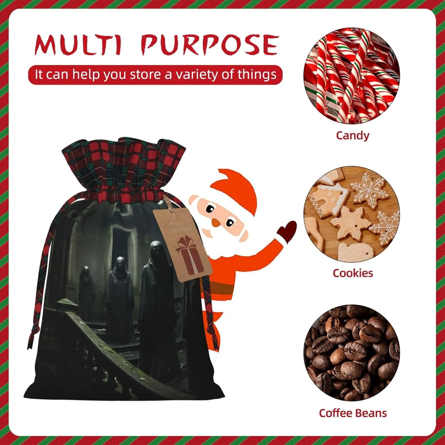DRTGEDS Haunted Mansions 1pcs Christmas Drawstring Tote 8.3x11.8in,Robust Bag For Gifts And Everyday Used Essentials