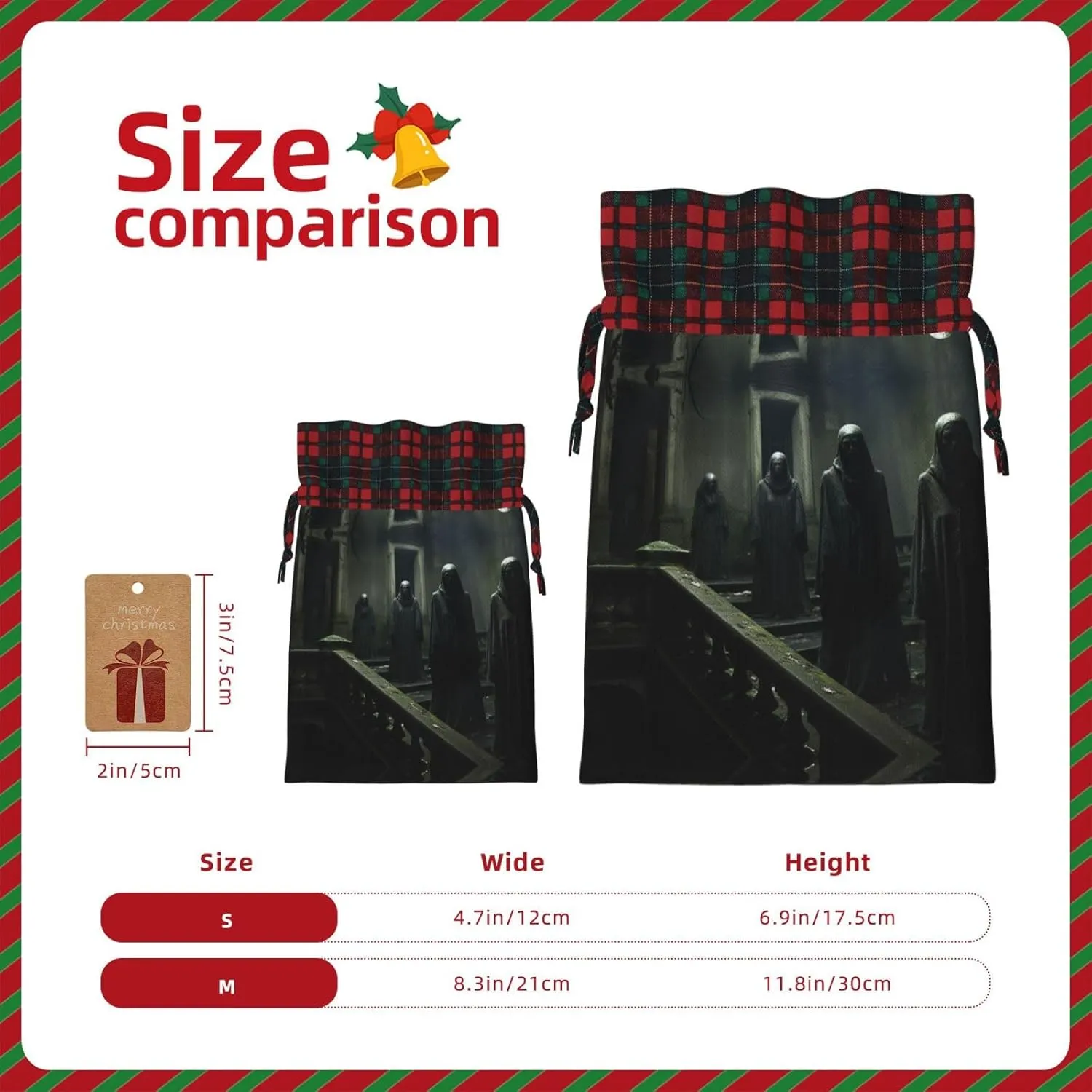 DRTGEDS Haunted Mansions 1pcs Christmas Drawstring Tote 8.3x11.8in,Robust Bag For Gifts And Everyday Used Essentials